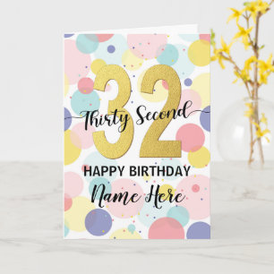 Carte Bonne 32e anniversaire Pastel Rainbow and Gold Gir