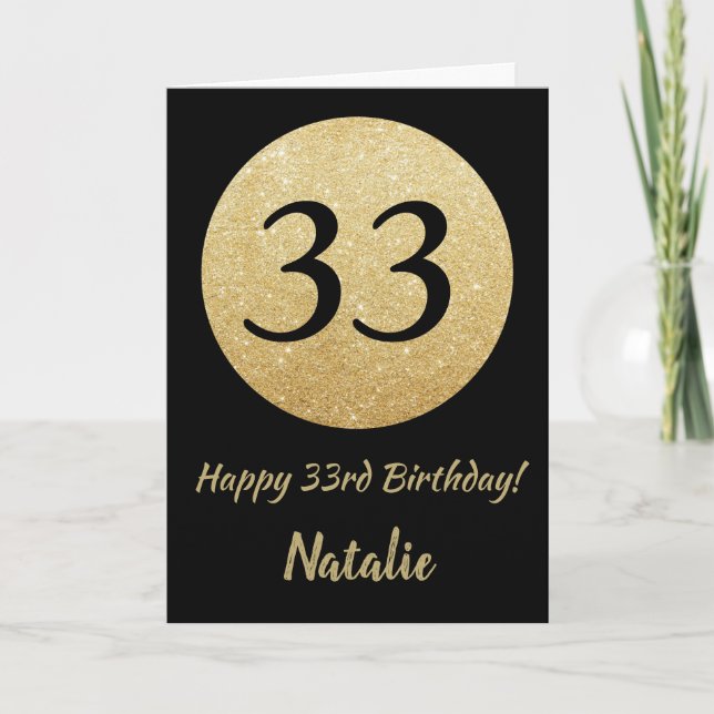 Carte Bonne 33e anniversaire Black and Gold Parties scin (Devant)