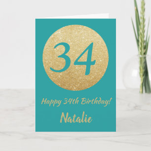 Carte Bonne 34e anniversaire Turquoise et Parties scinti