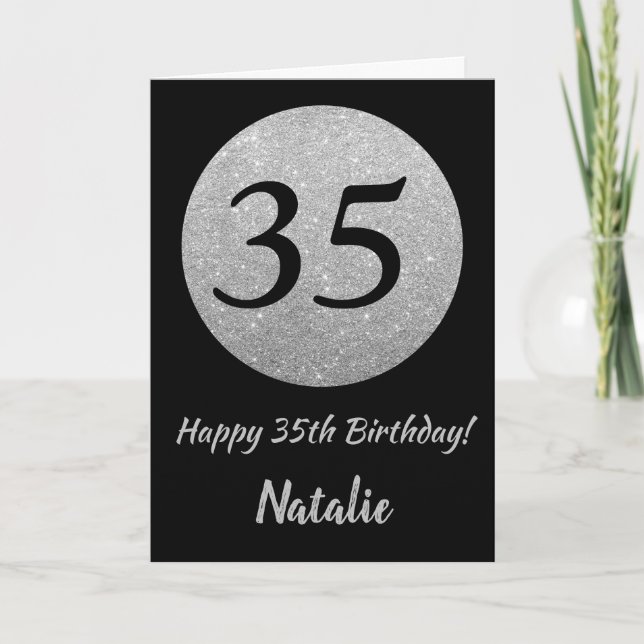 Carte Bonne 35e anniversaire Parties scintillant noir et (Devant)