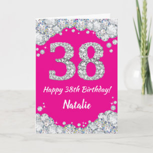 Carte Bonne 38e anniversaire Hot rose et Parties scintil