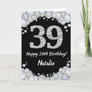 Carte Bonne 39e anniversaire Parties scintillant noir et