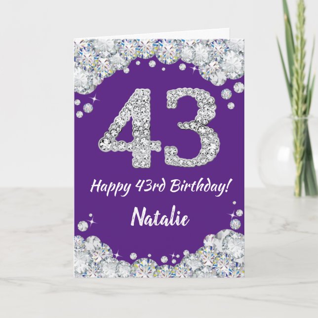 Carte Bonne 43e anniversaire Parties scintillant violet  (Devant)