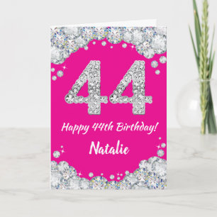 Carte Bonne 44e anniversaire Hot rose et Parties scintil