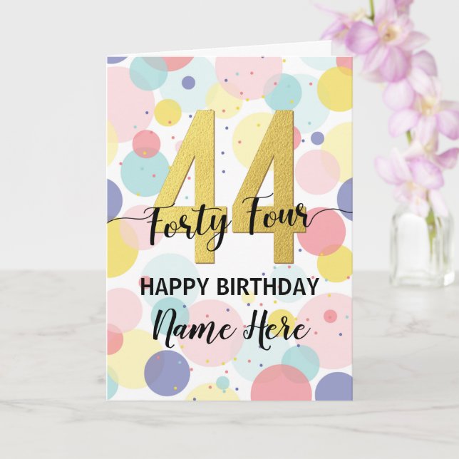Carte Bonne 44ème anniversaire Pastel Rainbow Gold Woman (Orchidée)