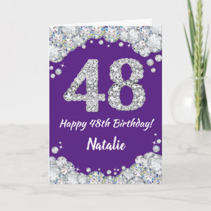 Carte Bonne 48e anniversaire Parties scintillant violet 