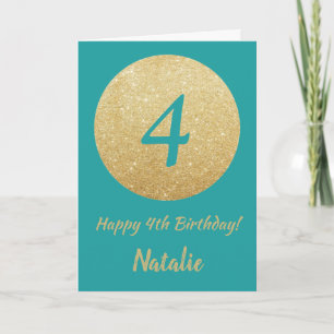Carte Bonne 4e anniversaire Turquoise et Parties scintil