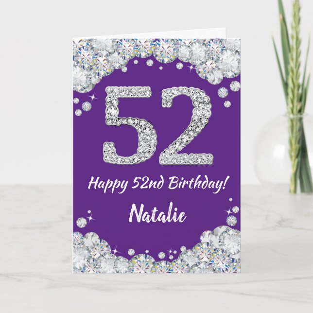 Carte Bonne 52e anniversaire Parties scintillant violet  (Devant)
