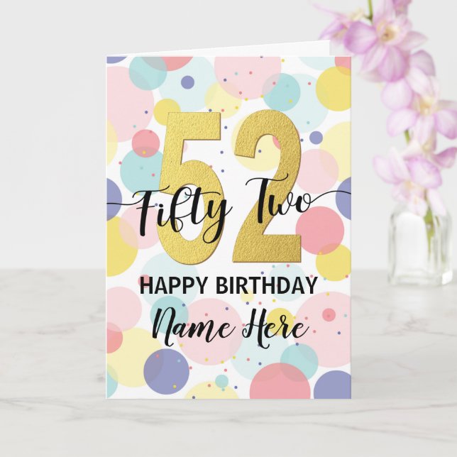 Carte Bonne 52ème anniversaire Pastel Rainbow Gold Woman (Orchidée)