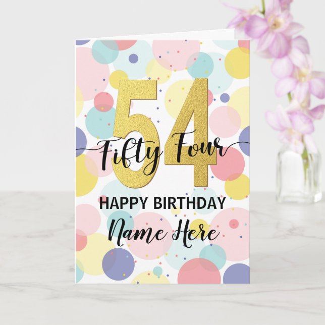 Carte Bonne 54ème anniversaire Pastel Rainbow Gold Woman (Orchidée)
