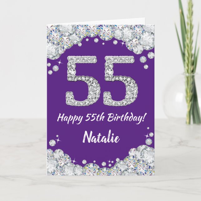 Carte Bonne 55e anniversaire Parties scintillant violet  (Devant)