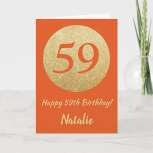 Carte Bonne 59e anniversaire Orange et Gold Parties scin