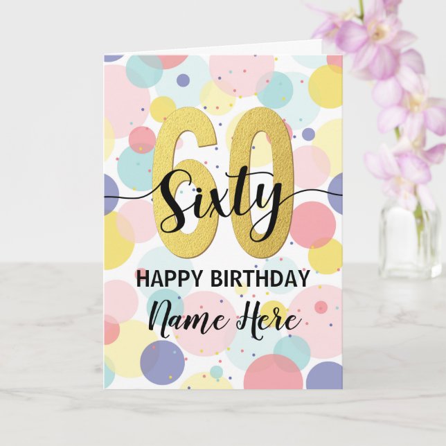 Carte Bonne 60e anniversaire Pastel Rainbow Gold Woman (Orchidée)