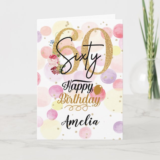 Carte Bonne 60e anniversaire Pastel Rainbow Gold Woman C (Devant)