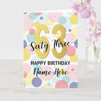 Carte Bonne 63ème anniversaire Pastel Rainbow Gold Woman