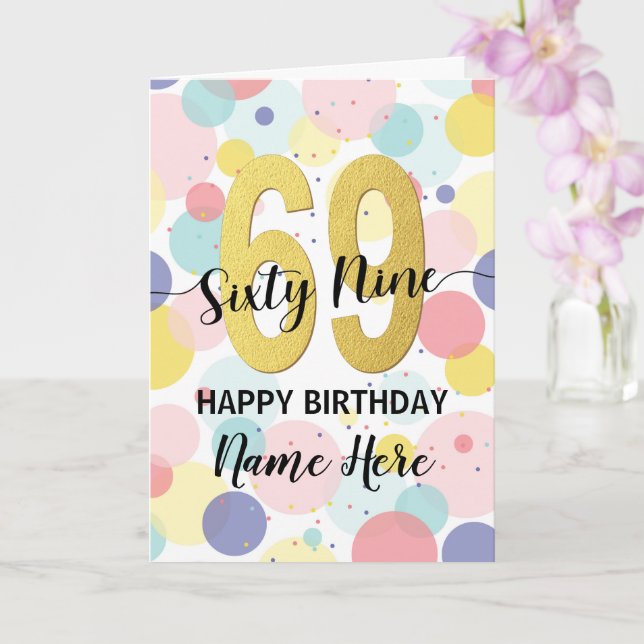 Carte Bonne 69e anniversaire Pastel Rainbow Gold Woman (Orchidée)