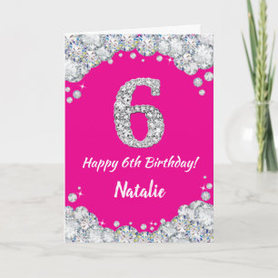 Carte Bonne 6e anniversaire Hot rose et Parties scintill