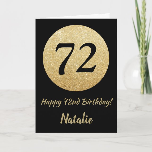 Carte Bonne 72e anniversaire Black and Gold Parties scin (Devant)