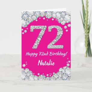 Carte Bonne 72e anniversaire Hot rose et Parties scintil
