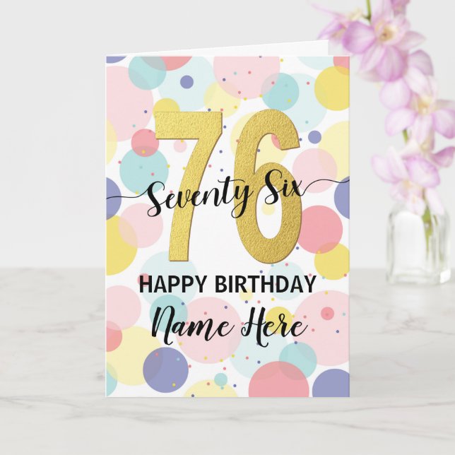 Carte Bonne 76e anniversaire Pastel Rainbow Gold Woman (Orchidée)