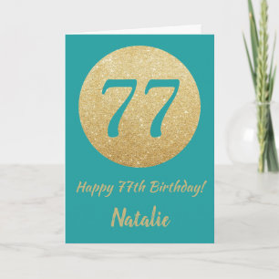 Carte Bonne 77e anniversaire Turquoise et Parties scinti