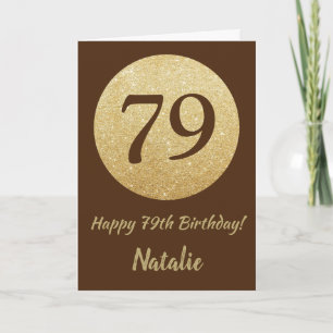 Carte Bonne 79e anniversaire Brown et Parties scintillan
