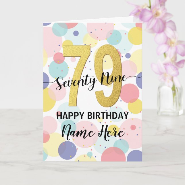 Carte Bonne 79e anniversaire Pastel Rainbow Gold Woman (Orchidée)