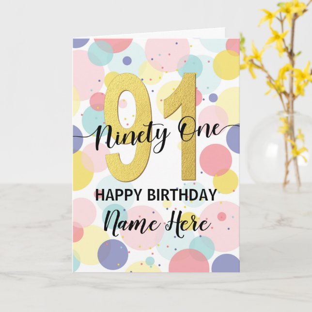Carte Bonne 91e anniversaire Pastel Rainbow and Gold Gir (Fleur jaune)