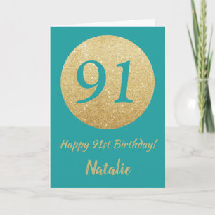 Carte Bonne 91e Anniversaire Turquoise et Parties scinti
