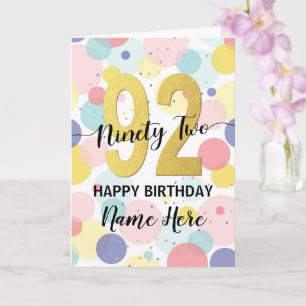 Carte Bonne 92ème anniversaire Pastel Rainbow Gold Woman