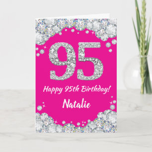 Carte Bonne 95e anniversaire Hot rose et Parties scintil