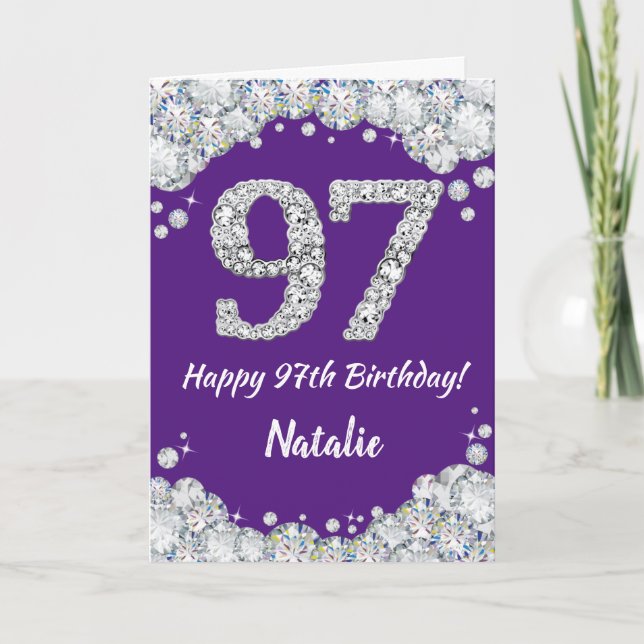 Carte Bonne 97e anniversaire Parties scintillant violet  (Devant)