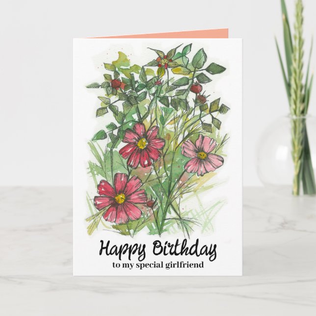 Carte Bonne amie d'anniversaire Pink Cosmos Fleurs sauva (Devant)