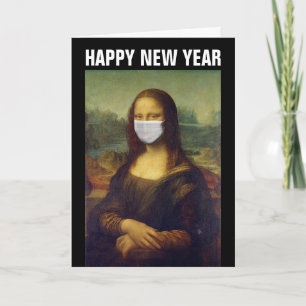 CARTE BONNE ANNÉE 2021 MONA LISA AVEC MASQUE