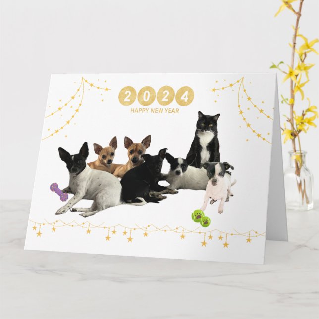 Carte Bonne Année 2024 pour Chiots (Fleur jaune)