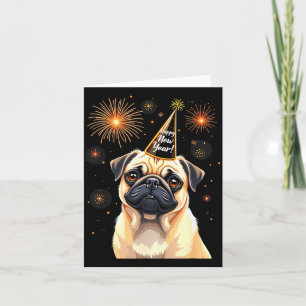 Carte Bonne année 2025 Eve Feu d'artifice Chien Drôle Pu