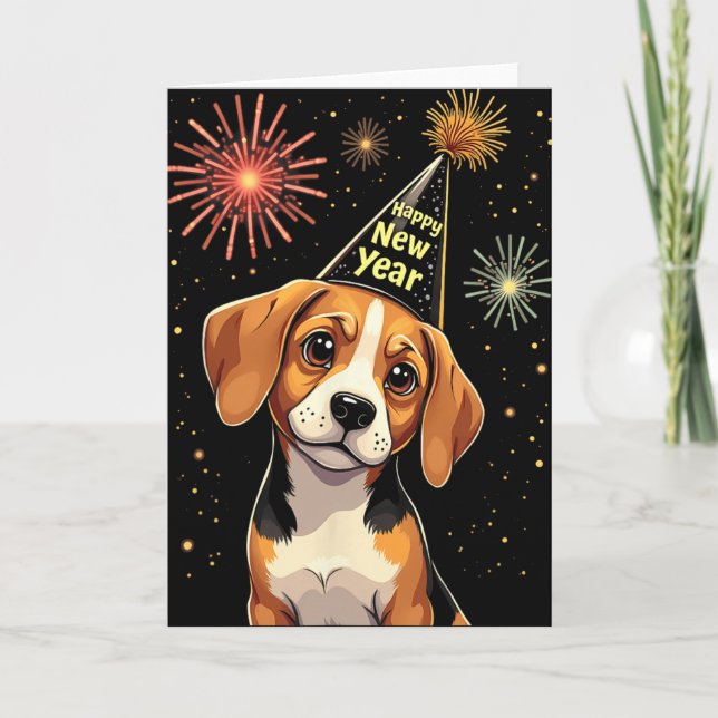 Carte Bonne année 2025 veille de feu d'artifice Chien dr (Devant)