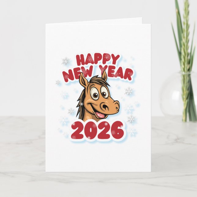 Carte Bonne année 2026 : Année du Cheval mascotte (Devant)