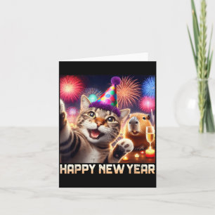 Carte Bonne année 2026 Art de fête de chat mignon capyba