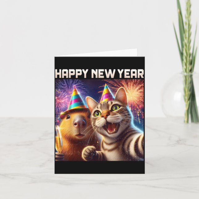 Carte Bonne année 2026 Art de fête de chat mignon capyba (Devant)