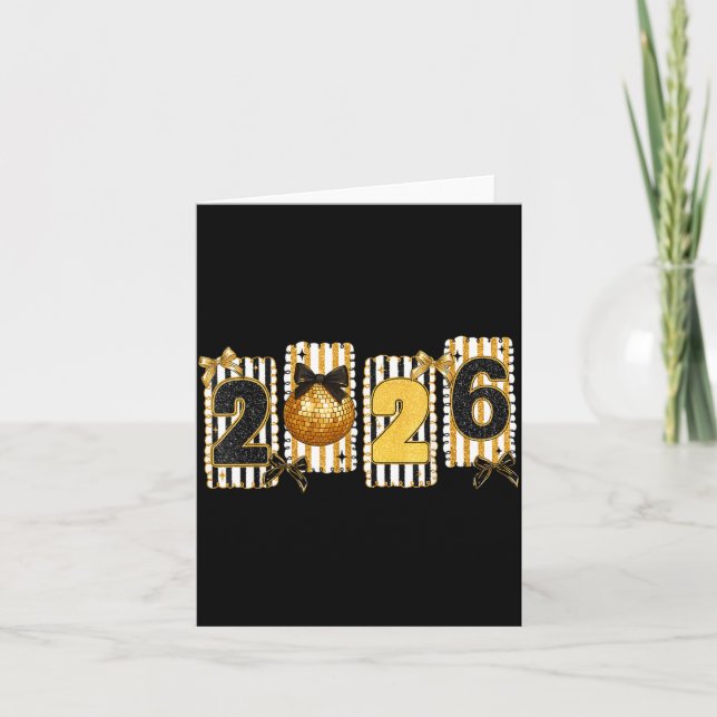 Carte Bonne Année 2026 Boule de Disco Or Nœud Coquette F (Devant)