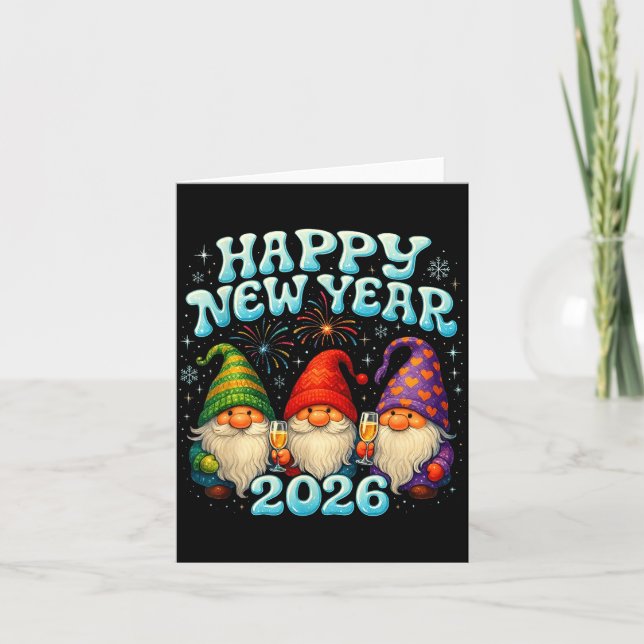 Carte Bonne année 2026 Cadeau de fête de gnome mignon  (Devant)