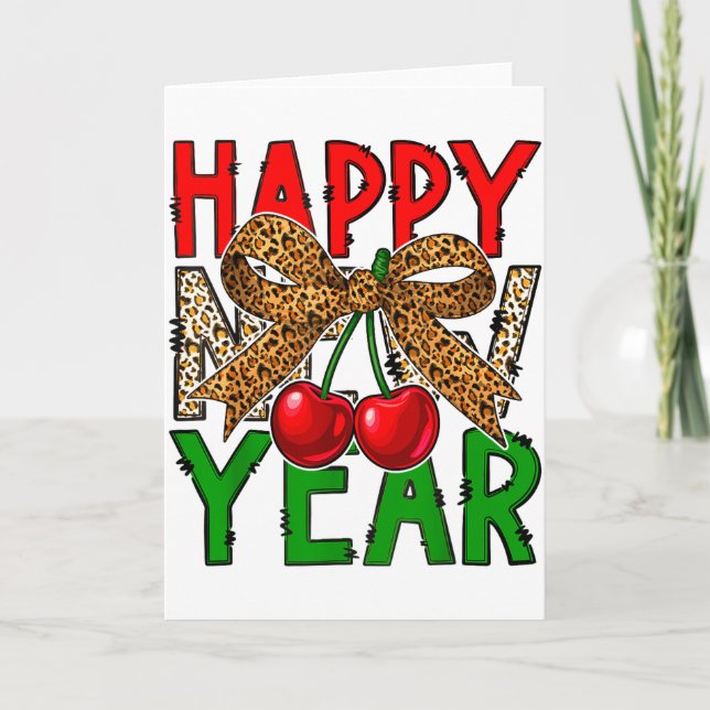 Carte Bonne année 2026 Cerises &amp; Coquette Léopard (Devant)