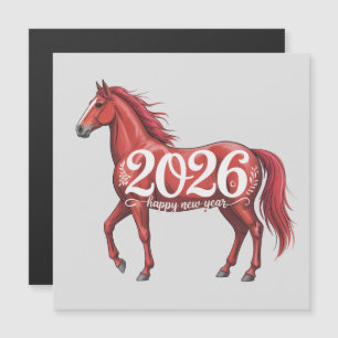 Carte Bonne Année 2026 Cheval Rouge Illustration