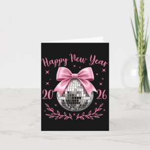 Carte Bonne année 2026 Coquette Nk Nœud Boule Disco Femm