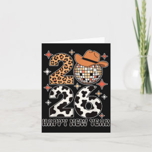 Carte Bonne année 2026 Cowgirl Boule Disco Western Lion