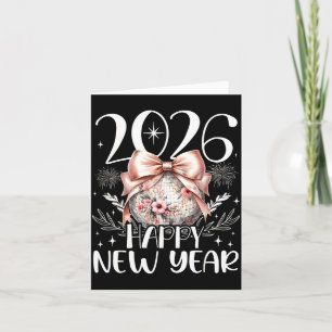 Carte Bonne année 2026 Disco Mignon Nœud Fleur Nouvel An