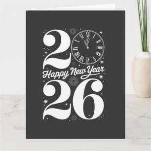 Carte Bonne année 2026 Minuit Horloge Décompte