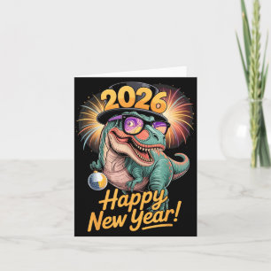 Carte Bonne année 2026 T-shirt dinosaure drôle T-rex pou