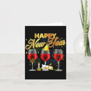 Carte Bonne année 2026 Verres de vin Feux d'artifice Nou